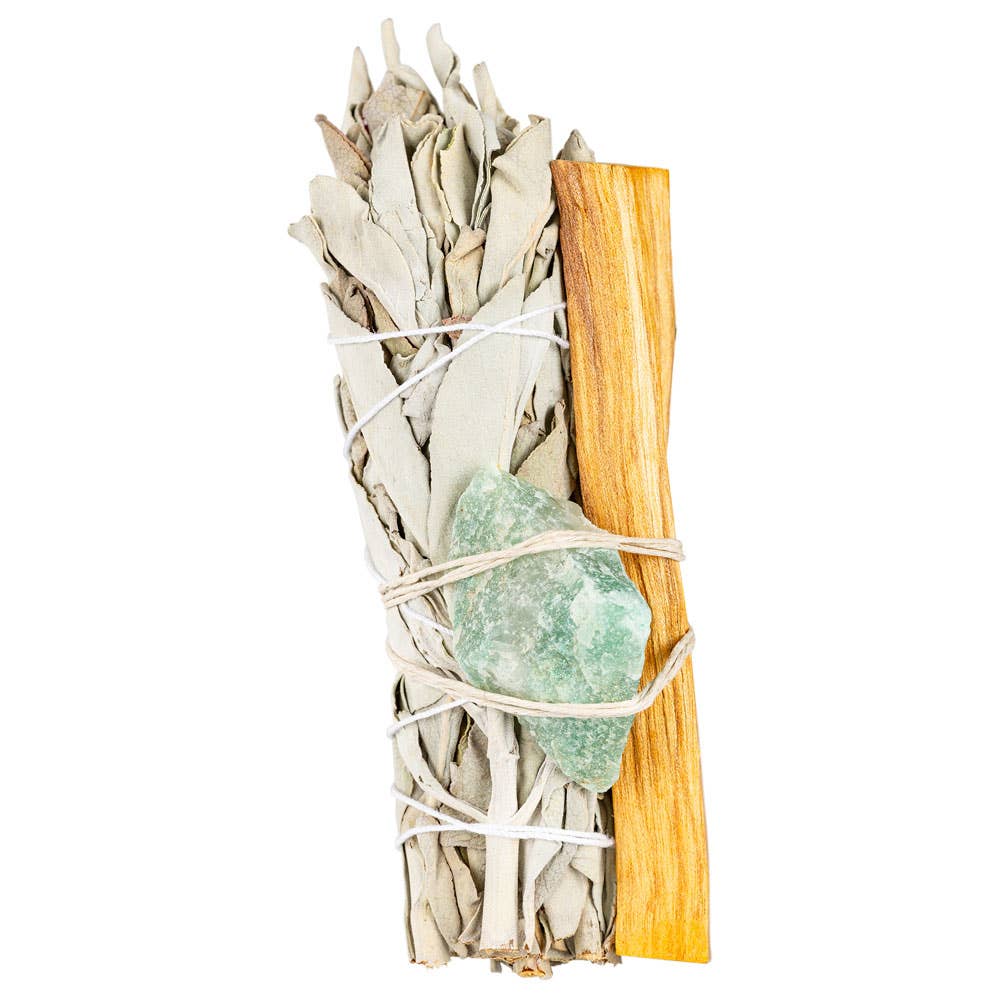 Sage Bundle W/ Gemstone And Palo Santo: Rose Quartz