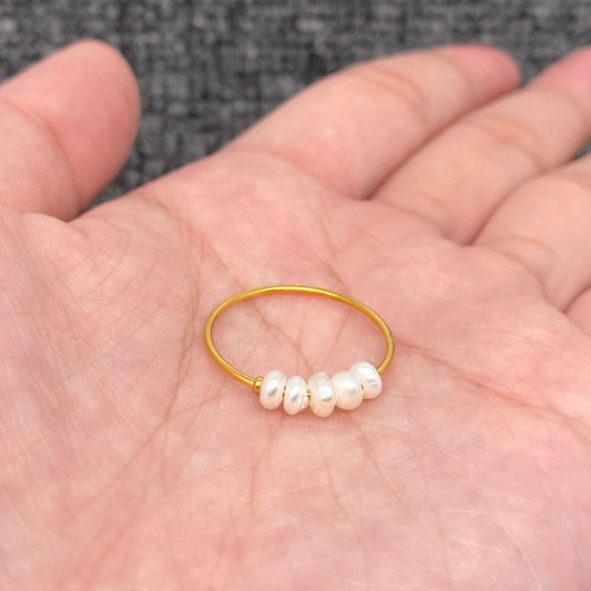 Pearl Beaded 18K Gold Plated Stainless Steel Fine Ring - FGS: 6