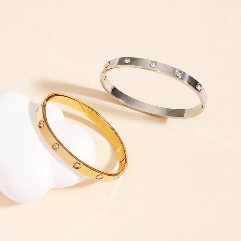 18K NON-TARNISH WATERPROOF STAINLESS STEEL BANGLE | 40B5153: Gold