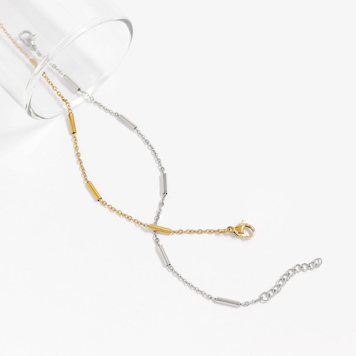 18K Gold PVD Stainless Steel Satellite Bar Chain Bracelet: Stainless