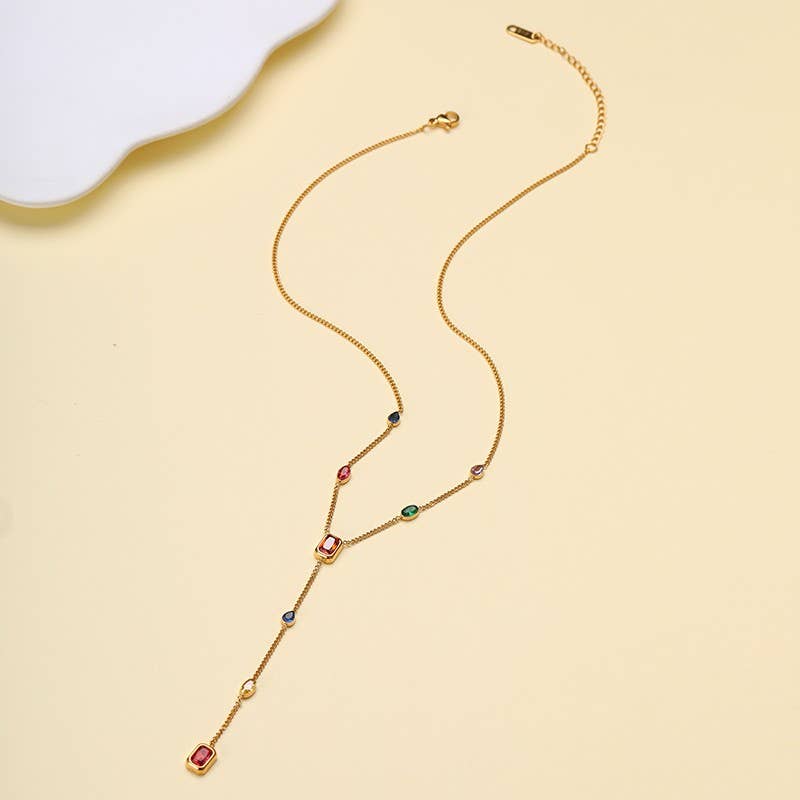 18K STAINLESS STEEL RAINBOW CRYSTAL Y NECKLACE | 40NK9763: MULTI