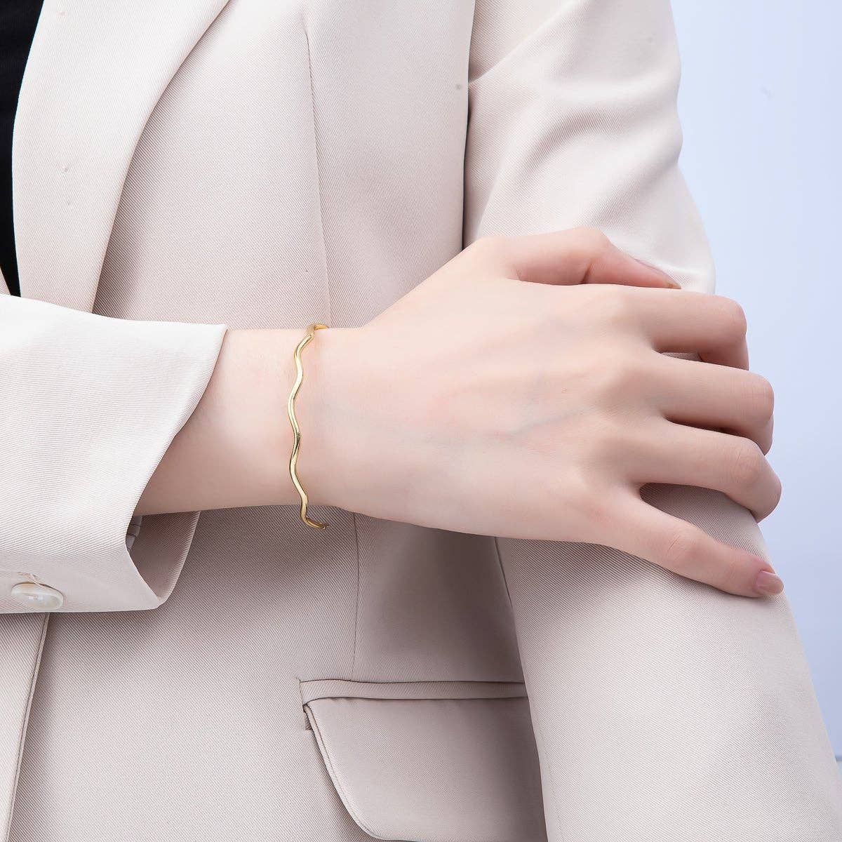 16K Gold Filled 4mm Minimalist Wavy Half Cuff Bracelet Finding for Bangle Supply | WA-04422