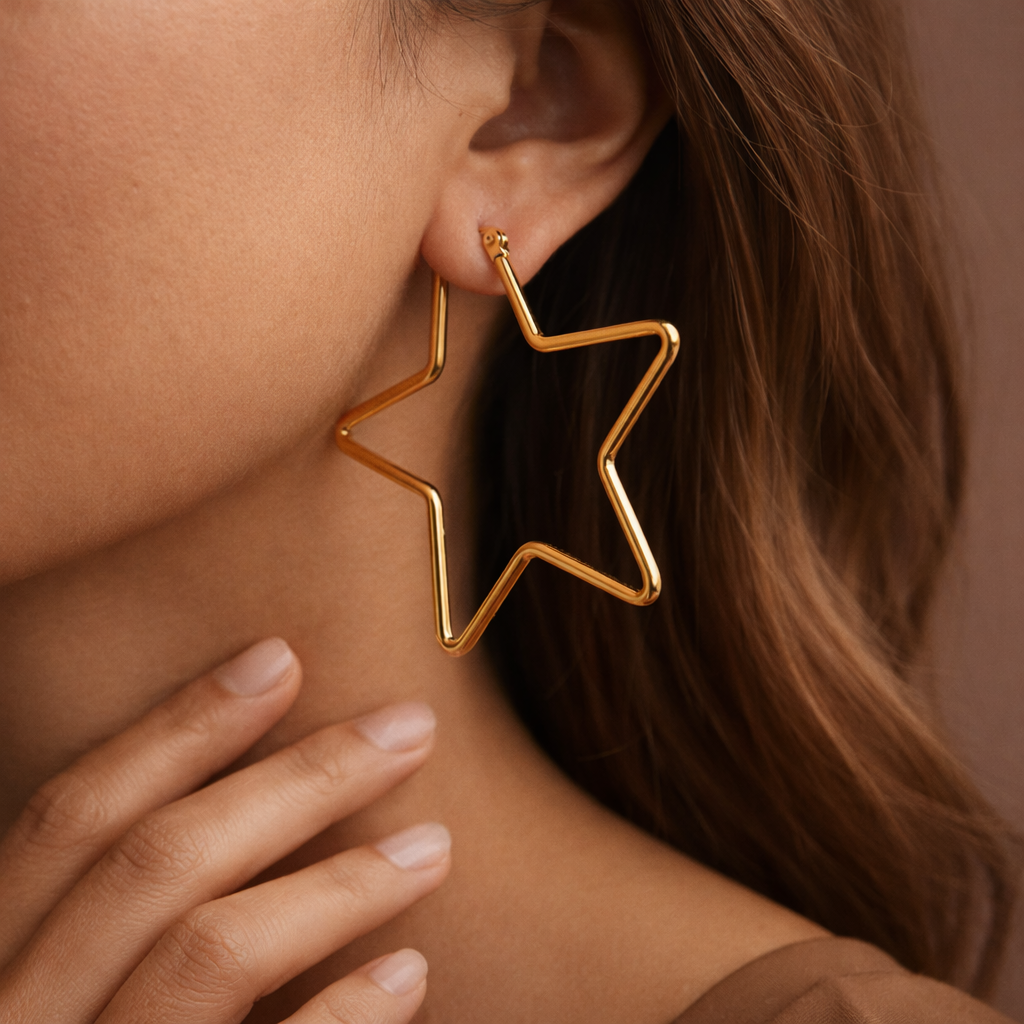 18K Gold Plated Waterproof Stainless Steel Hoop Earrings - 7145: S0OX3T7145 Gold