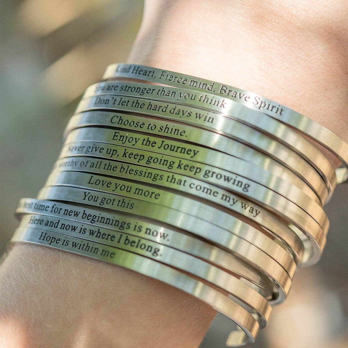 18K Gold PVD Worthy of Blessings Engraved Bangle Bracelet: Stainless