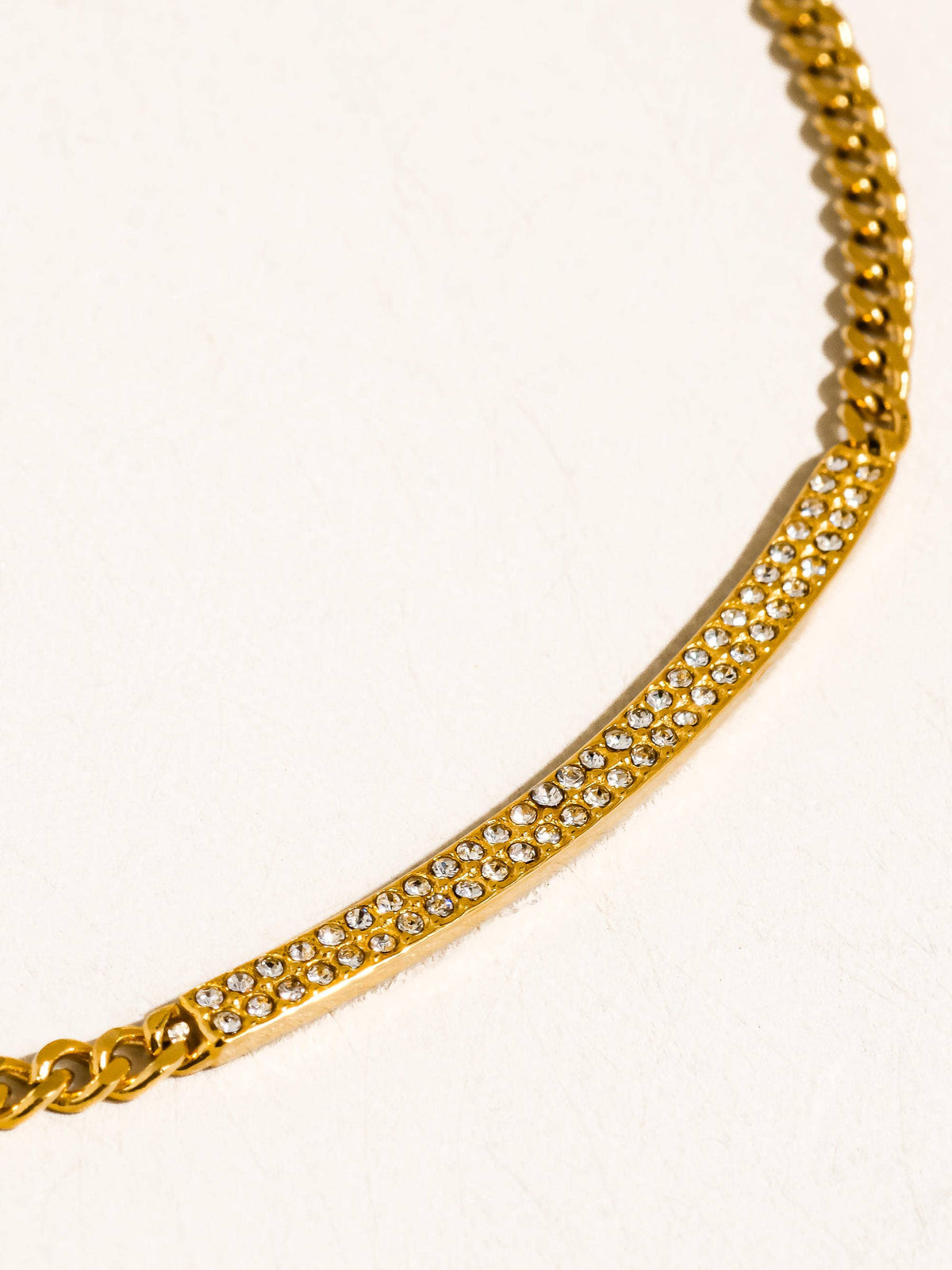 Pellerine 18K Gold Non-Tarnish CZ Bar Chain Necklace: Yellow Gold
