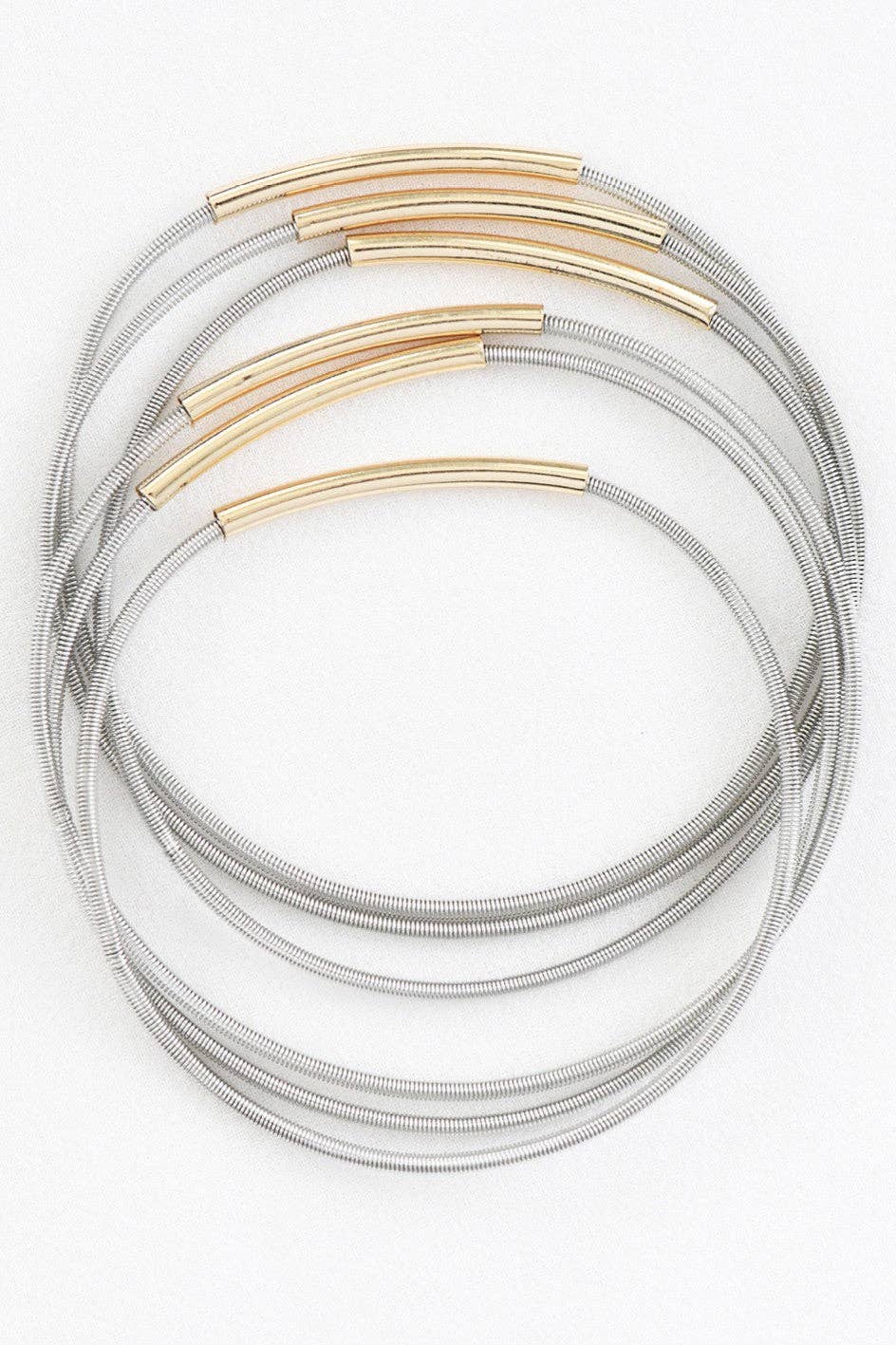 Stretchy Layered Guitar String Bracelet Set - 6019 6020: S0OX3T6020 Silver