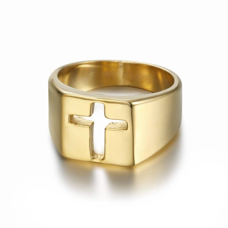 18K STAINLESS STEEL TARNISH FREE CROSS RING | 40R152: Silver
