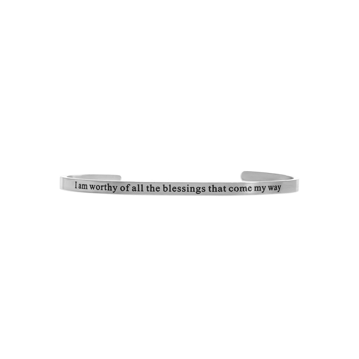 18K Gold PVD Worthy of Blessings Engraved Bangle Bracelet: Stainless