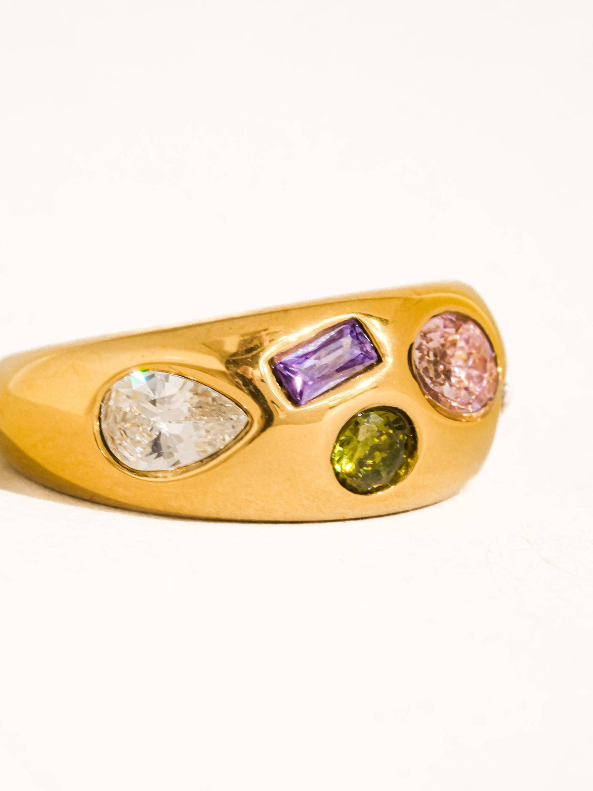 Orlume 18K Gold Non-Tarnish Colorful CZ Dome Ring: Yellow Gold / 8