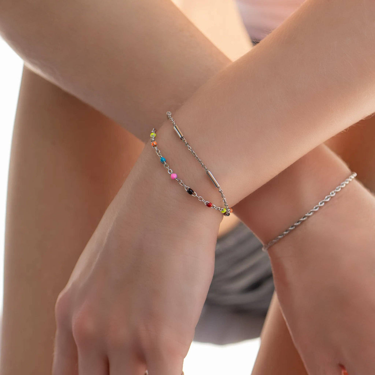 18K Gold PVD Stainless Steel Satellite Bar Chain Bracelet: Stainless
