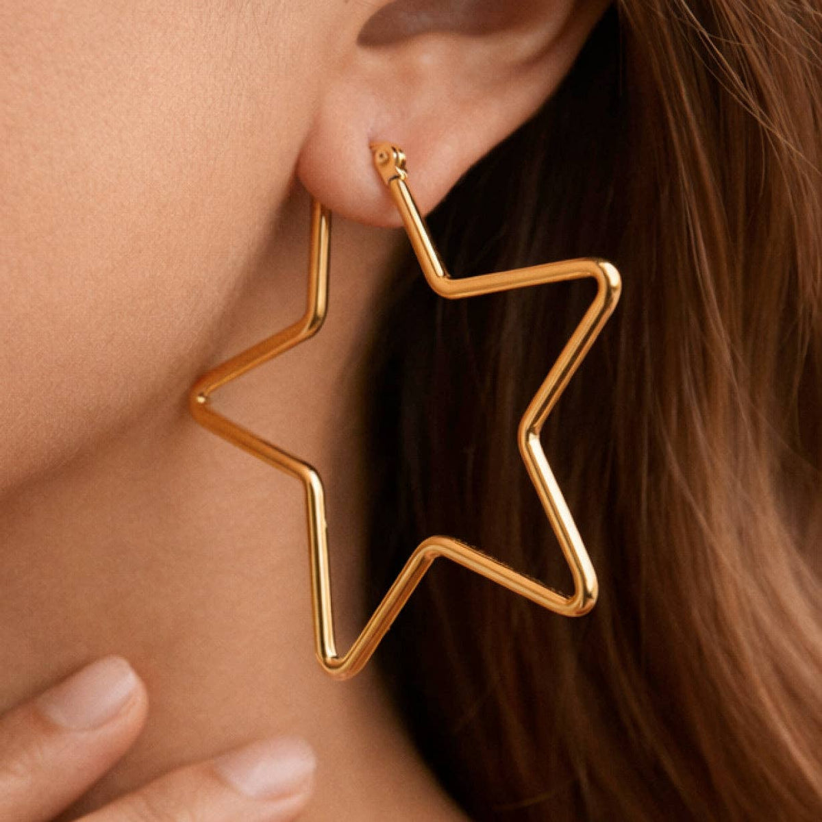 18K Gold Plated Waterproof Stainless Steel Hoop Earrings - 7145: S0OX3T7145 Gold