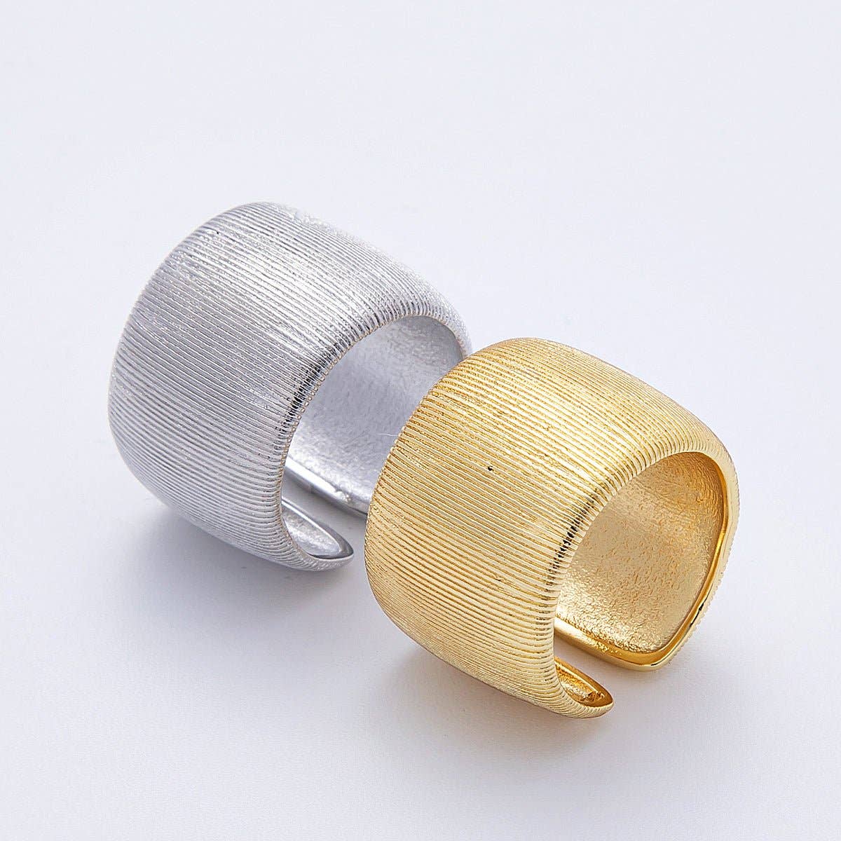 16K Gold Filled Ribbed Textured Wide Band Ring in Gold & Silver | Rings-00011  Rings-00012: GOLD