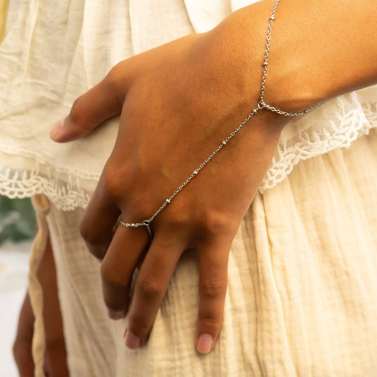 18K Gold PVD Stainless Steel Satellite Hand Chain: Stainless