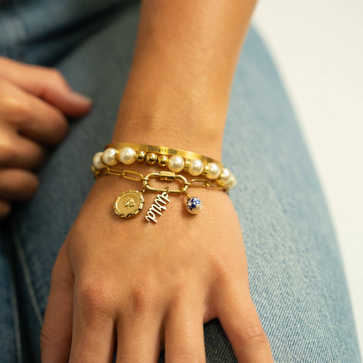 18K Gold PVD You Got This Engraved Bangle Bracelet: Stainless