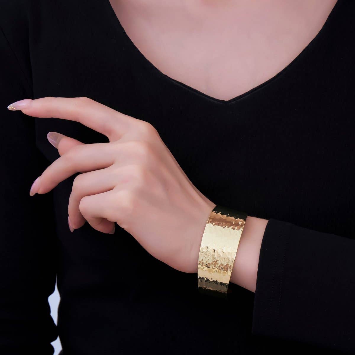 24K Gold Filled Wide Hammered Cuff Bracelet | WA-03249