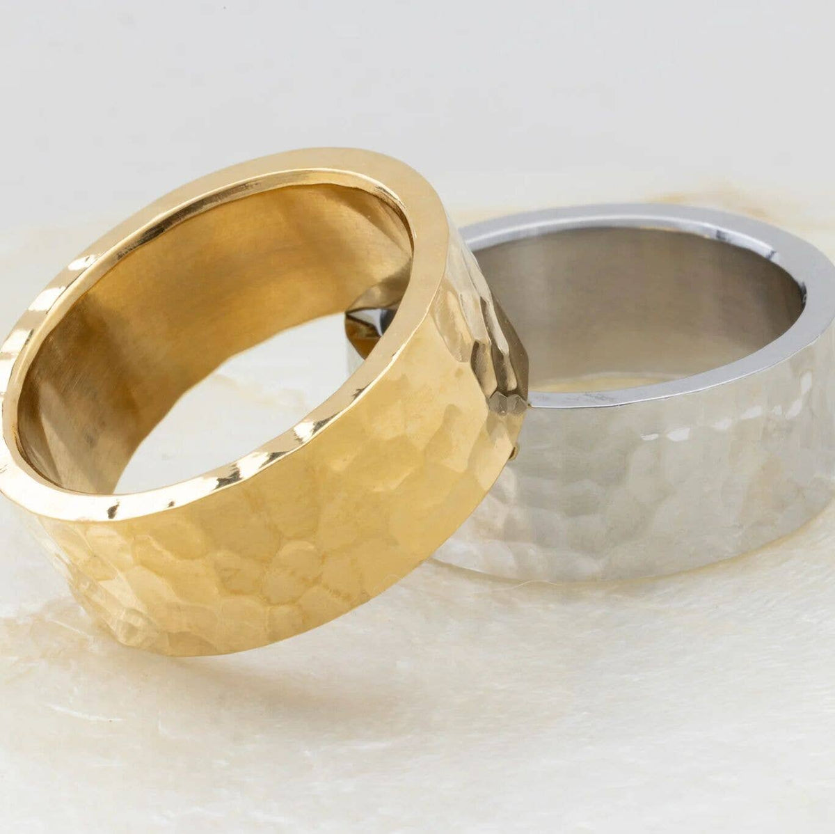 18K Gold PVD Stainless Steel Hammered Statement Ring: Gold / 9