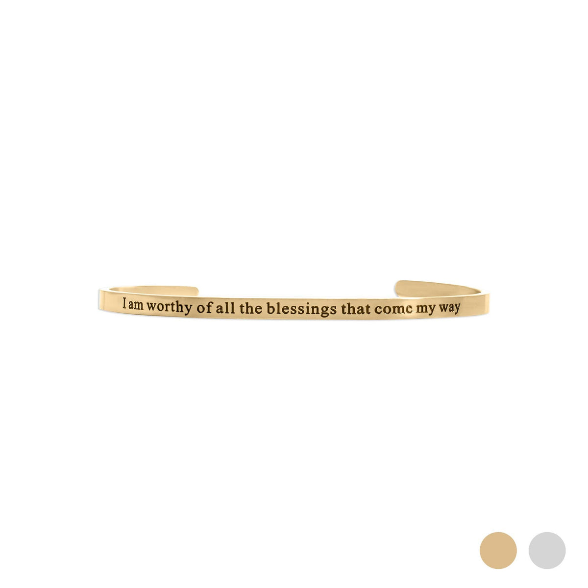 18K Gold PVD Worthy of Blessings Engraved Bangle Bracelet: Stainless