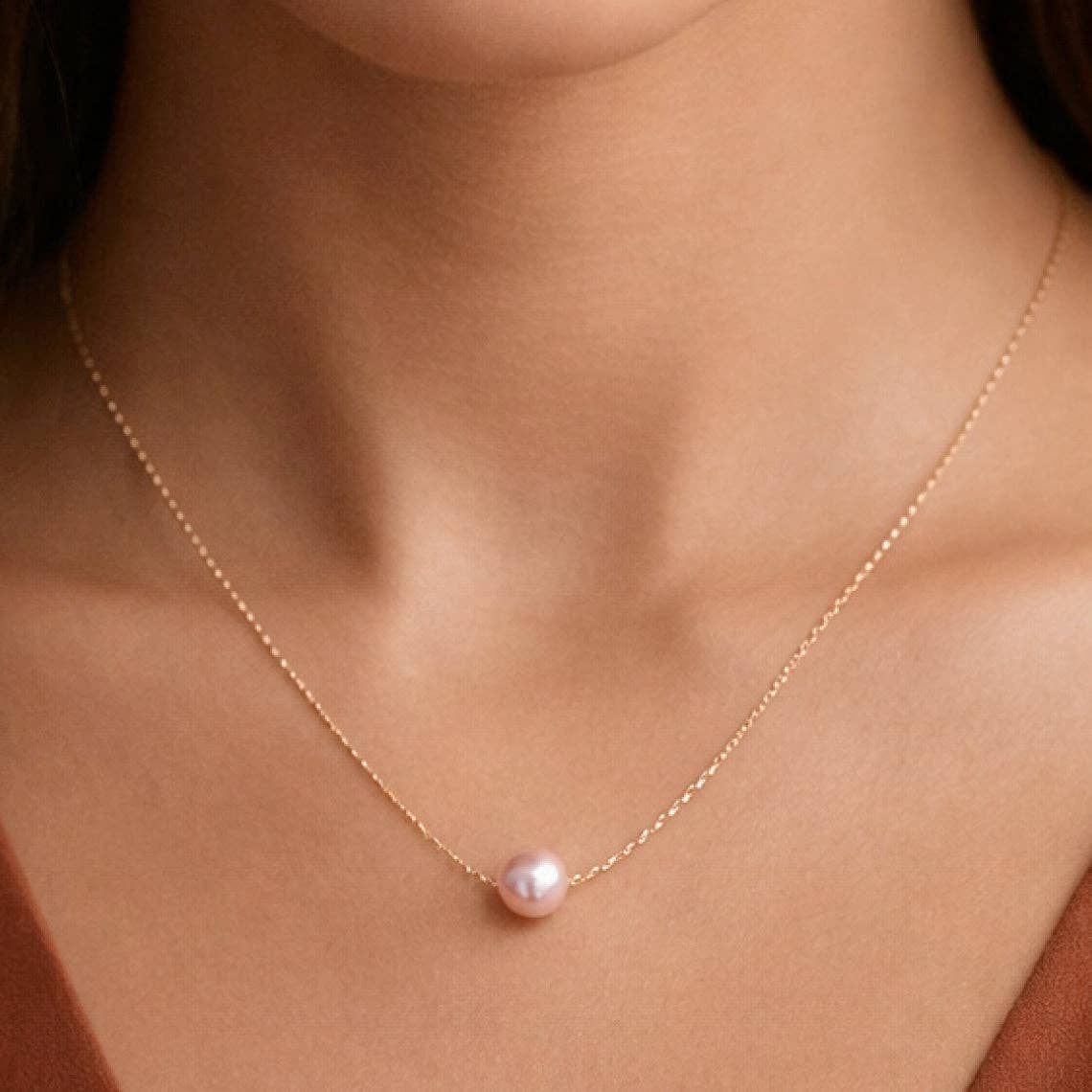 18K Gold PVD Plated Stainless Steel Freshwater Pearl Necklace - 7136 7137: S0OX3T7136 Pink Pearl