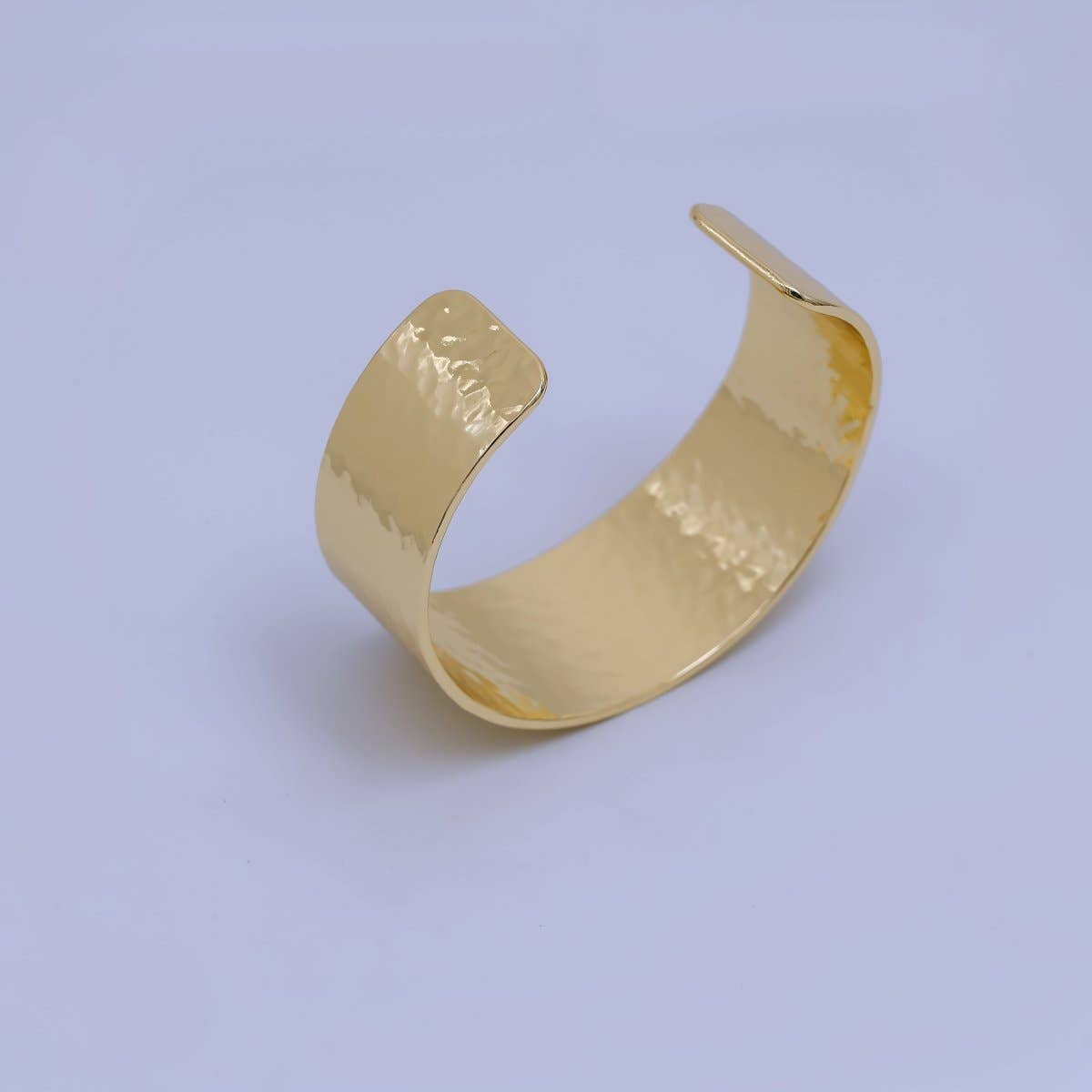 24K Gold Filled Wide Hammered Cuff Bracelet | WA-03249