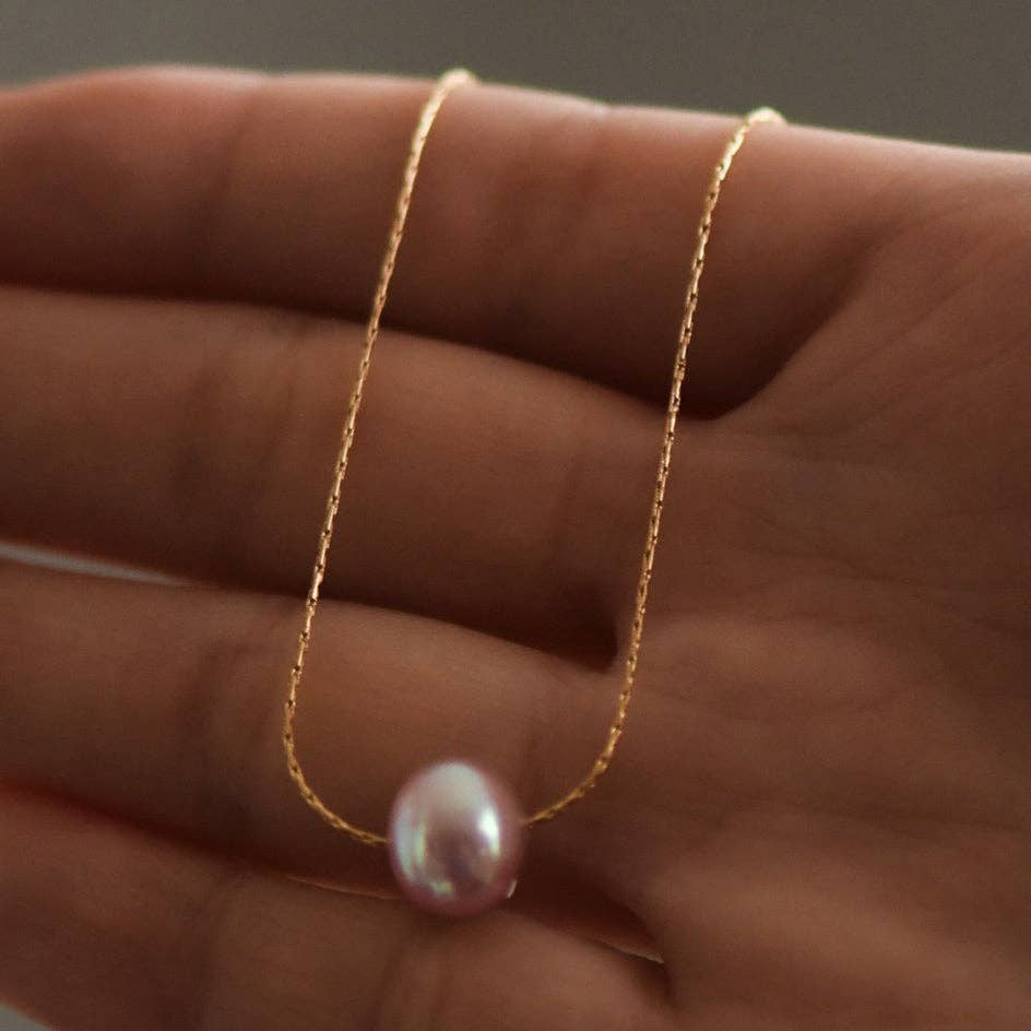 18K Gold PVD Plated Stainless Steel Freshwater Pearl Necklace - 7136 7137: S0OX3T7136 Pink Pearl