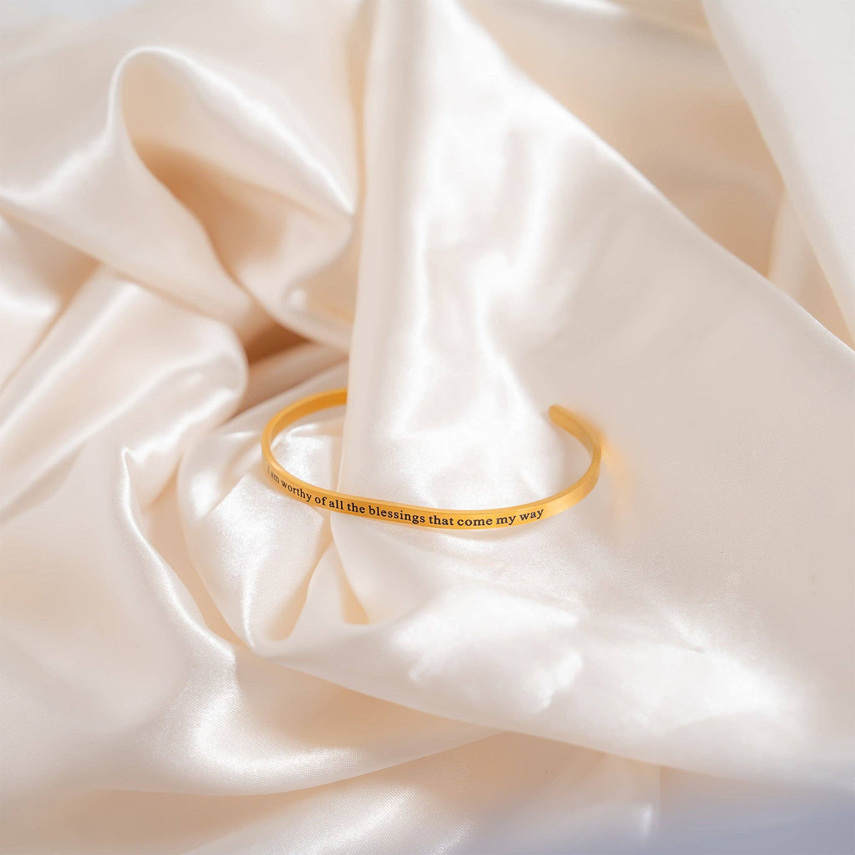 18K Gold PVD Worthy of Blessings Engraved Bangle Bracelet: Stainless