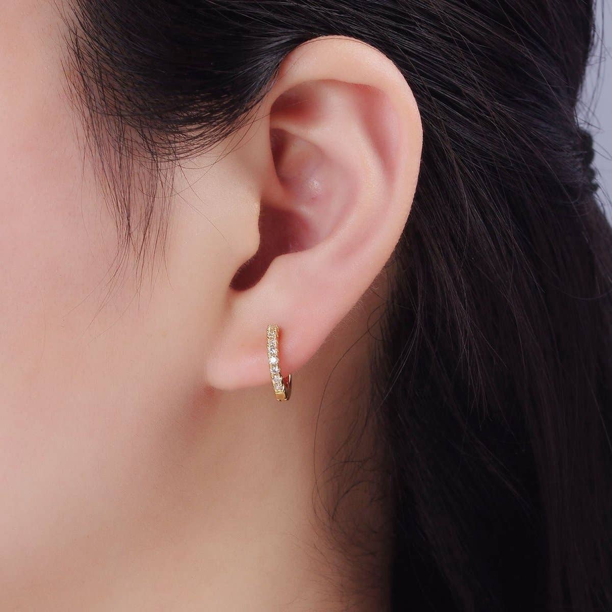 14K Gold Filled 15mm Micro Paved Huggie Earrings | P079: GOLD