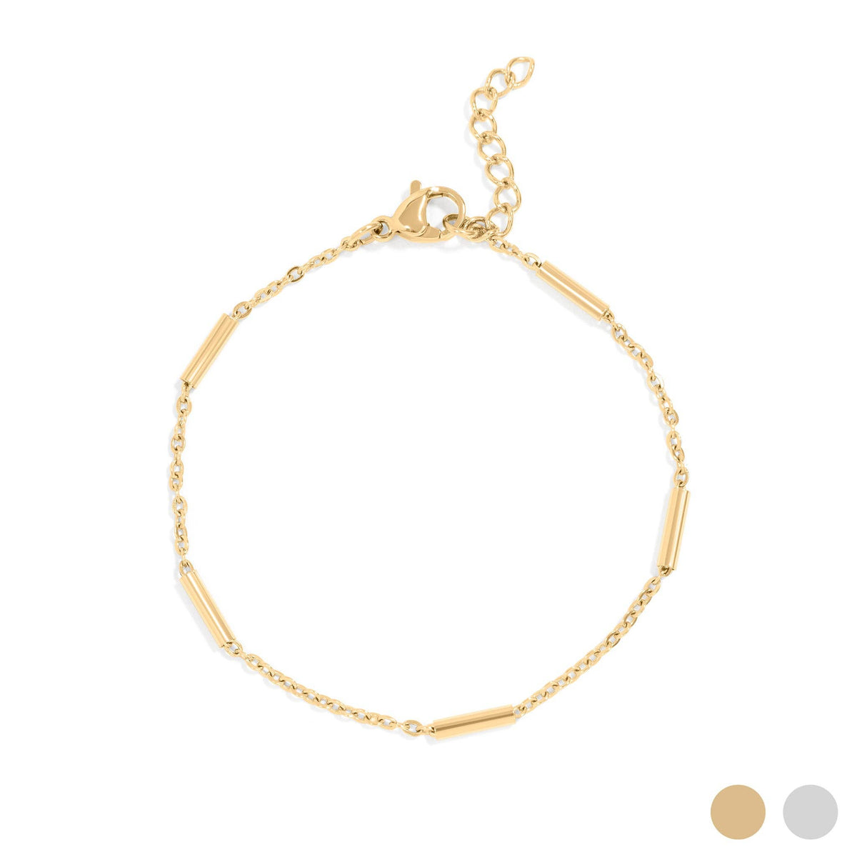 18K Gold PVD Stainless Steel Satellite Bar Chain Bracelet: Stainless