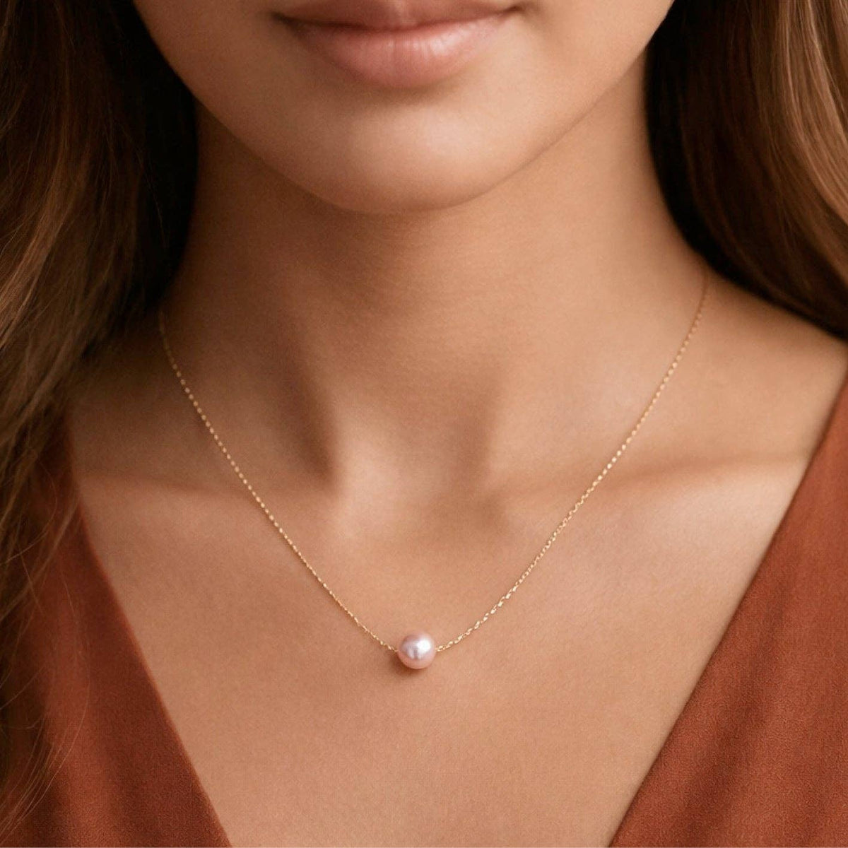 18K Gold PVD Plated Stainless Steel Freshwater Pearl Necklace - 7136 7137: S0OX3T7136 Pink Pearl