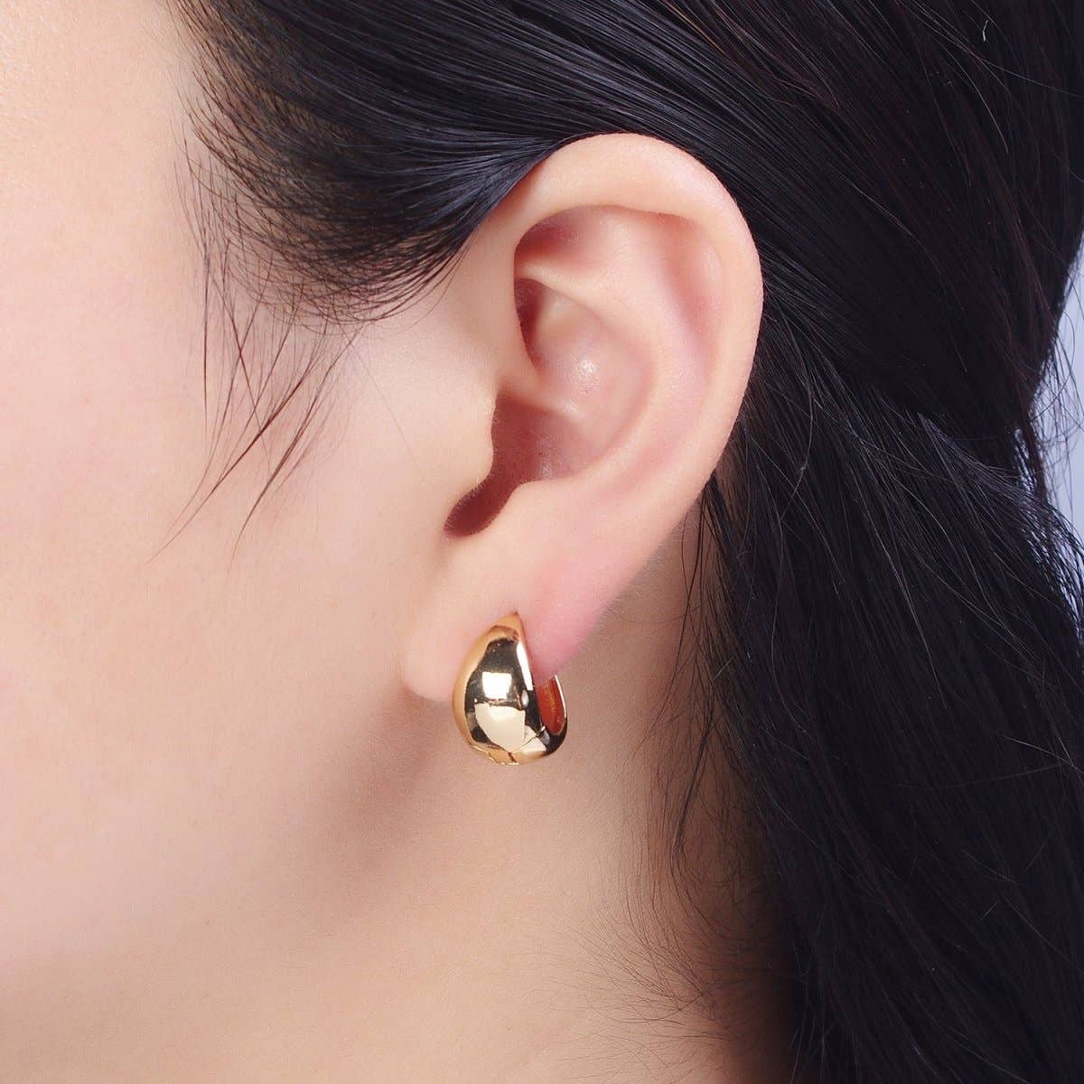 24K Gold Filled Wide Chubby Band Hoops Huggie Earrings Q-154