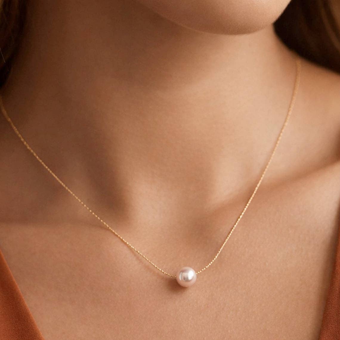 18K Gold PVD Plated Stainless Steel Freshwater Pearl Necklace - 7136 7137: S0OX3T7136 Pink Pearl
