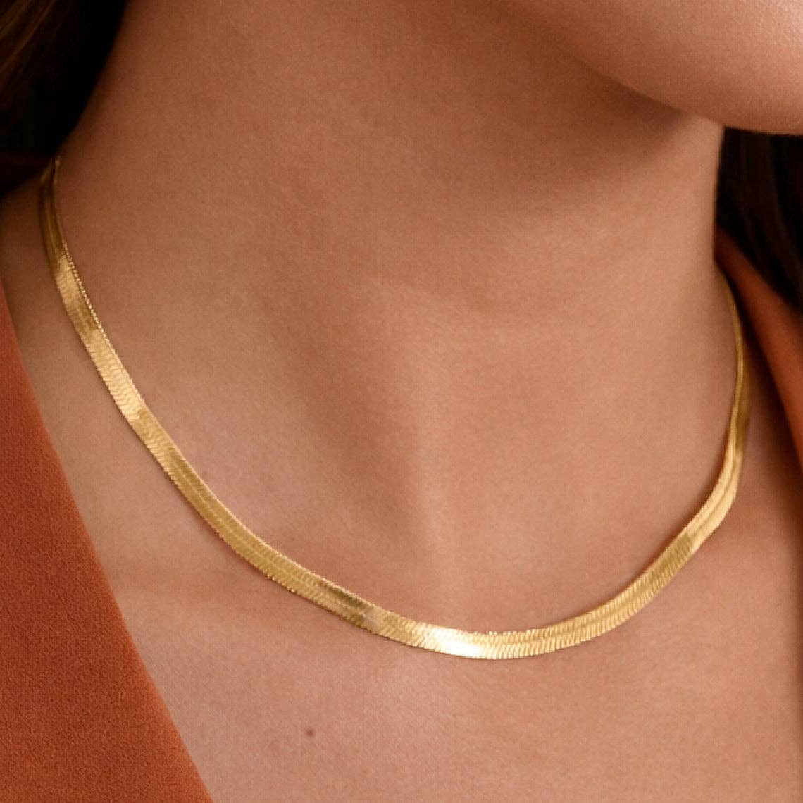 18K Gold PVD Plated Waterproof Stainless Steel Chain Necklace - 6781: S0OX3T6781 Herringbone