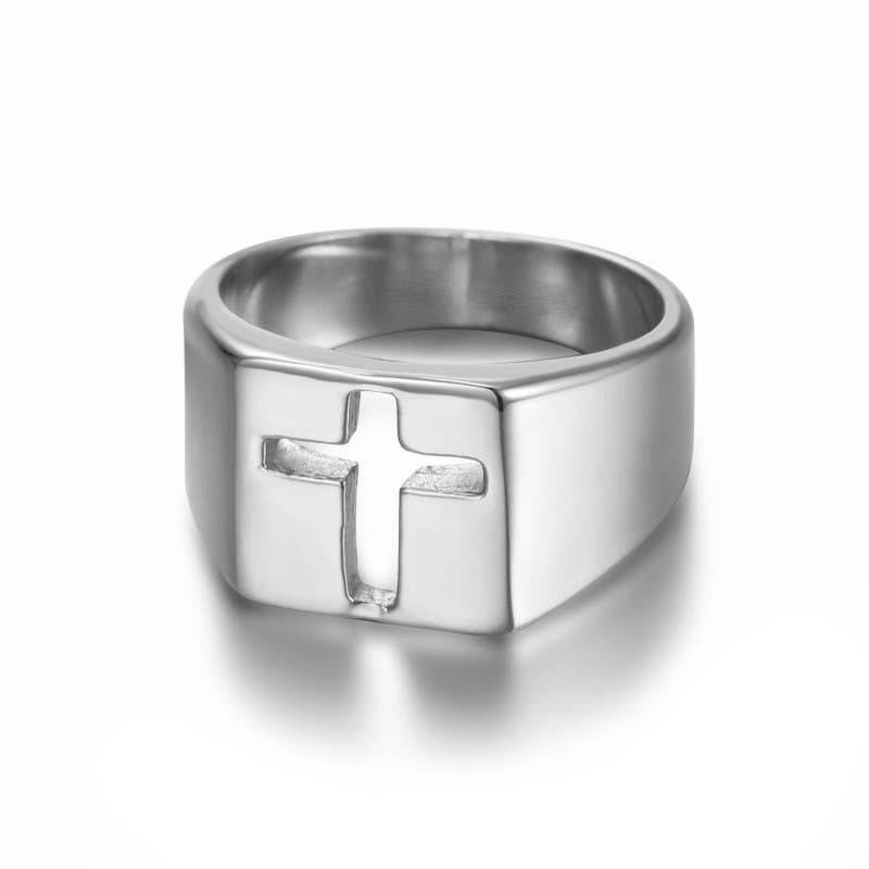 18K STAINLESS STEEL TARNISH FREE CROSS RING | 40R152: Silver