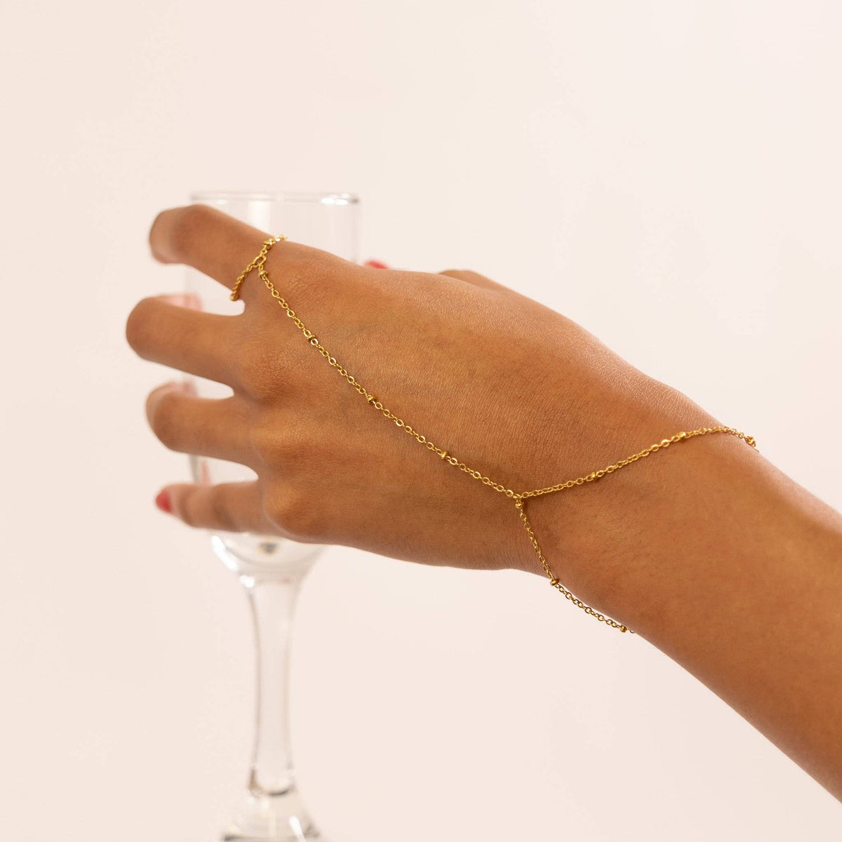 18K Gold PVD Stainless Steel Satellite Hand Chain: Stainless