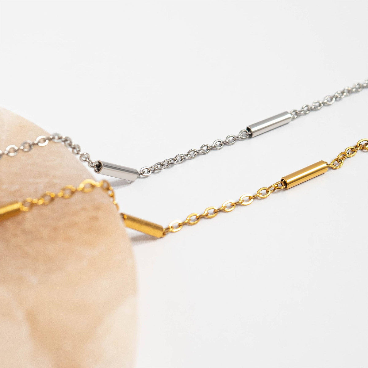 18K Gold PVD Stainless Steel Satellite Bar Chain Bracelet: Stainless
