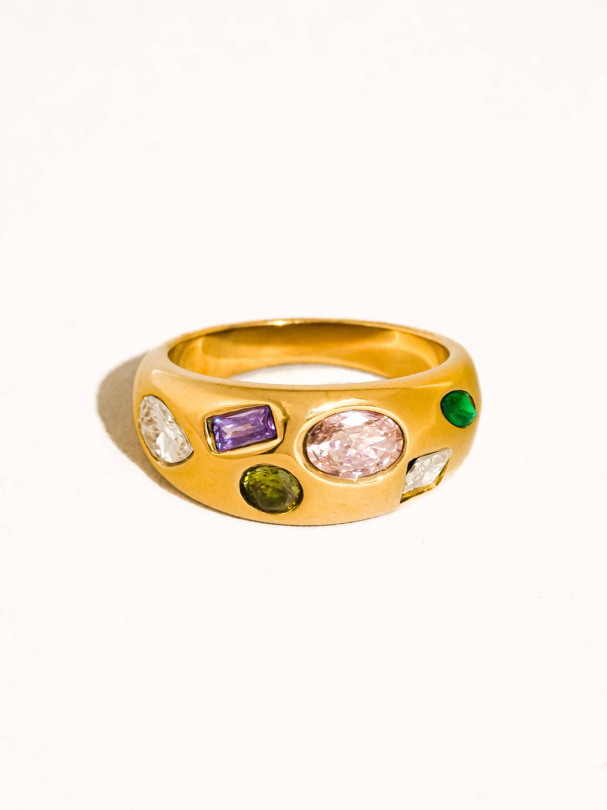 Orlume 18K Gold Non-Tarnish Colorful CZ Dome Ring: Yellow Gold / 8