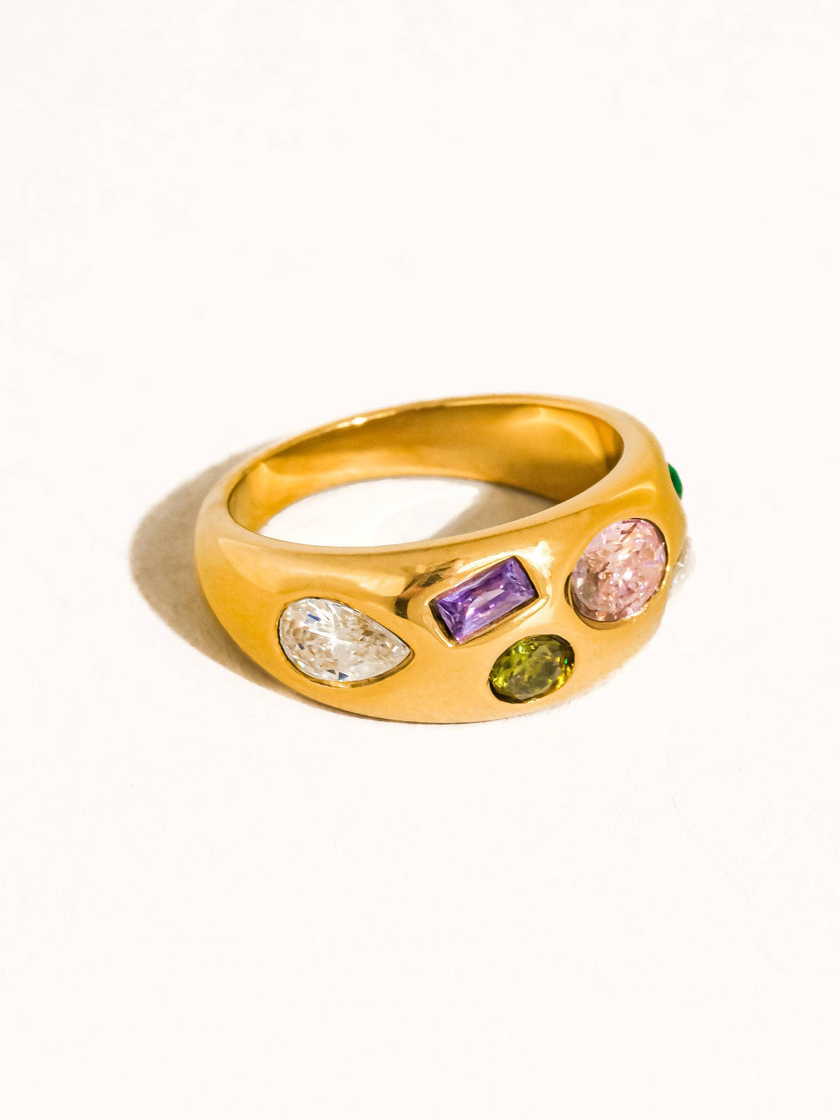 Orlume 18K Gold Non-Tarnish Colorful CZ Dome Ring: Yellow Gold / 8