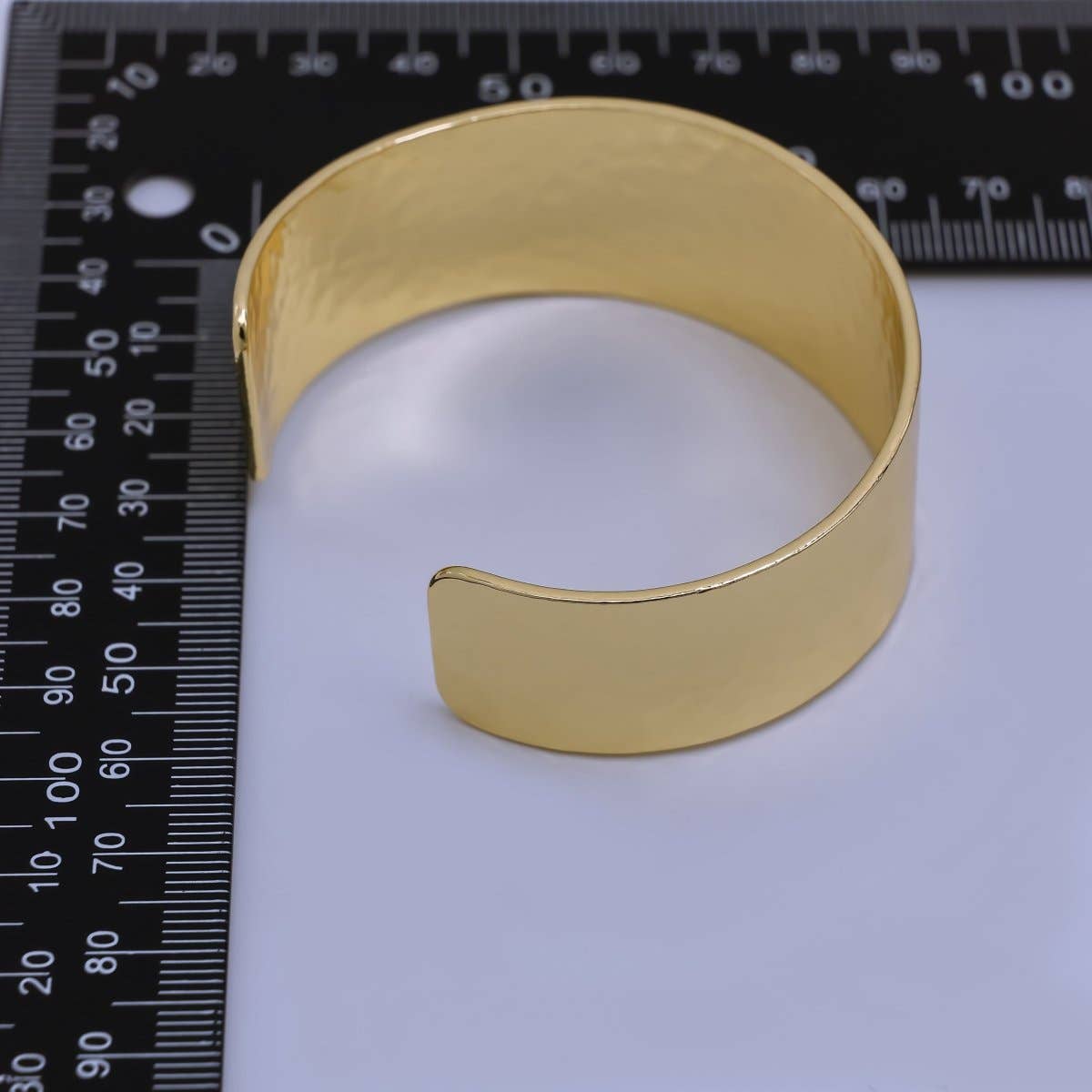 24K Gold Filled Wide Hammered Cuff Bracelet | WA-03249