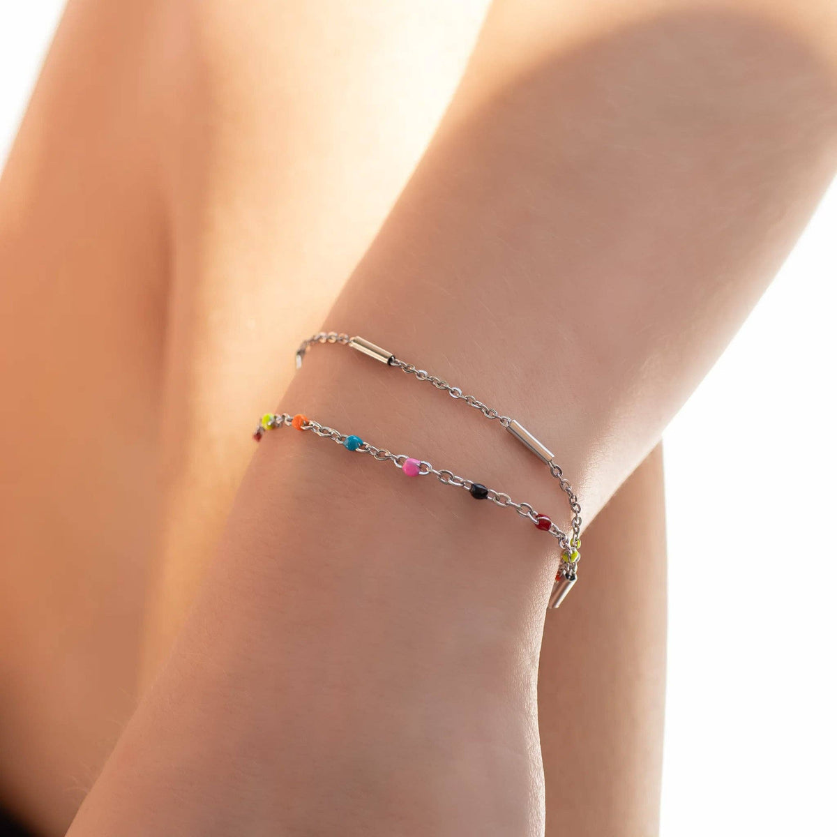 18K Gold PVD Stainless Steel Satellite Bar Chain Bracelet: Stainless