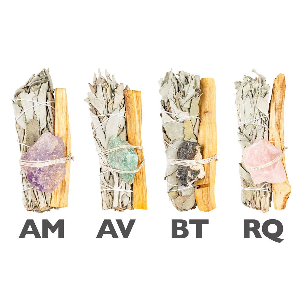 Sage Bundle W/ Gemstone And Palo Santo: Rose Quartz