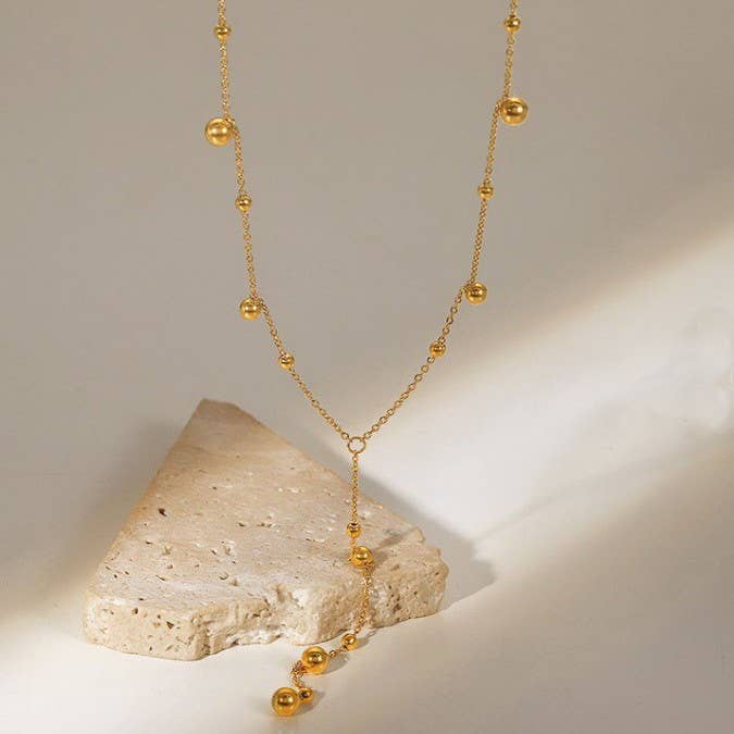 18K STAINLESS STEEL TARNISH FREE BALL Y NECKLACE | 40NK9617: GOLD