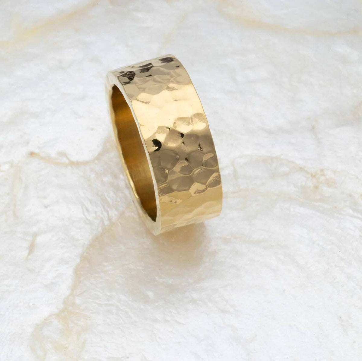 18K Gold PVD Stainless Steel Hammered Statement Ring: Stainless / 7