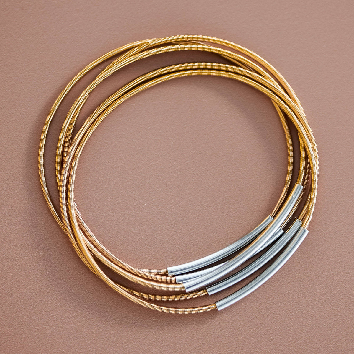 Stretchy Layered Guitar String Bracelet Set - 6019 6020: S0OX3T6020 Silver