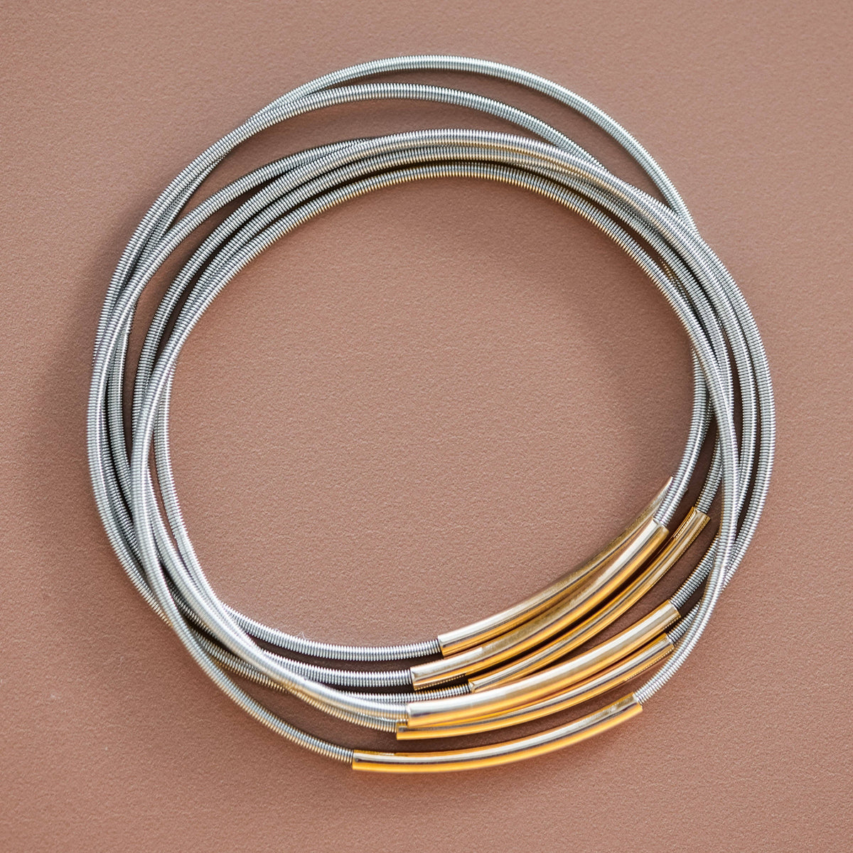 Stretchy Layered Guitar String Bracelet Set - 6019 6020: S0OX3T6020 Silver