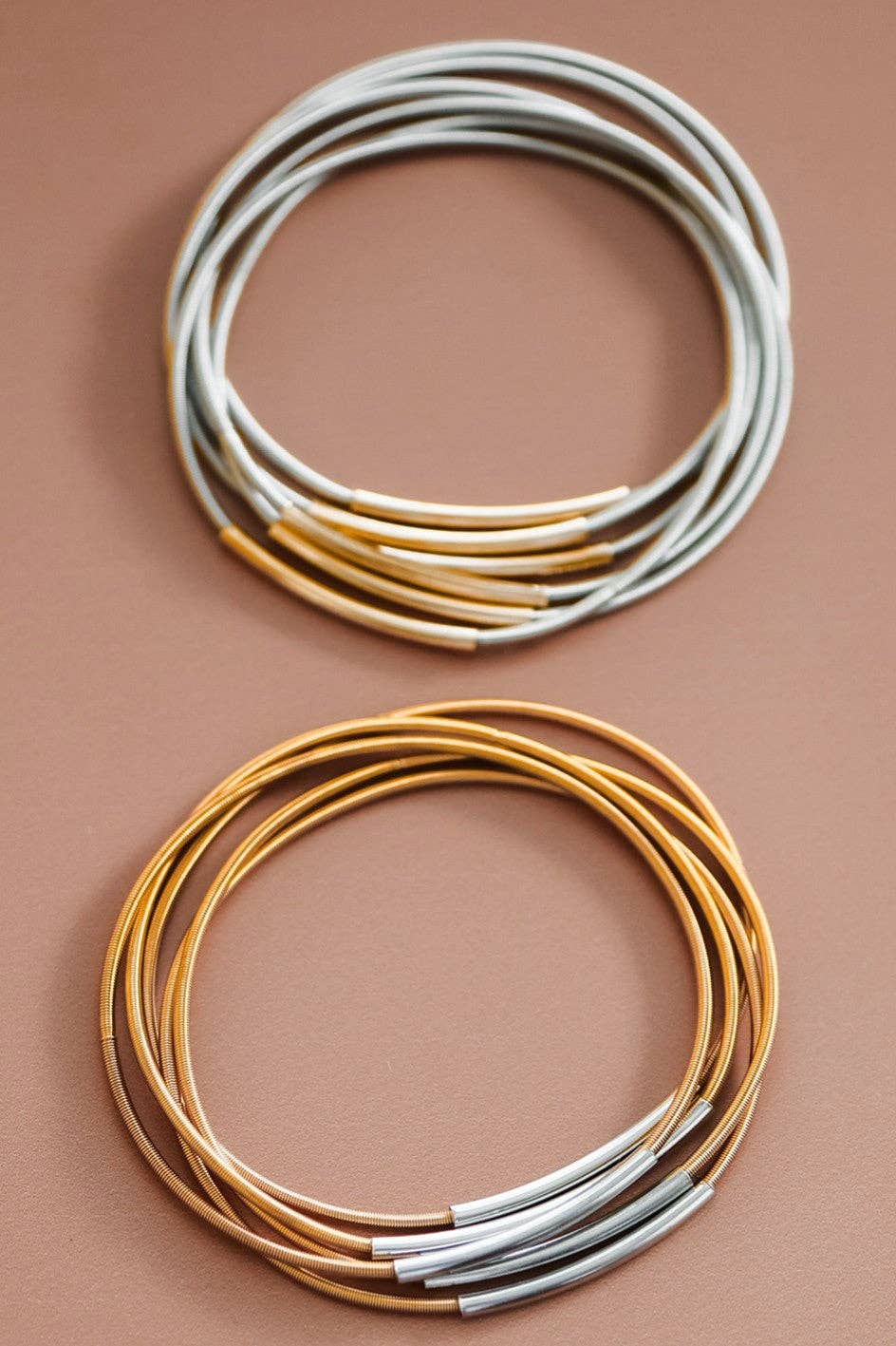 Stretchy Layered Guitar String Bracelet Set - 6019 6020: S0OX3T6020 Silver
