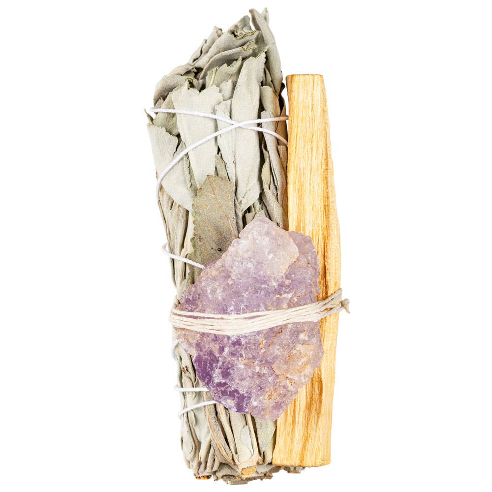 Sage Bundle W/ Gemstone And Palo Santo: Rose Quartz
