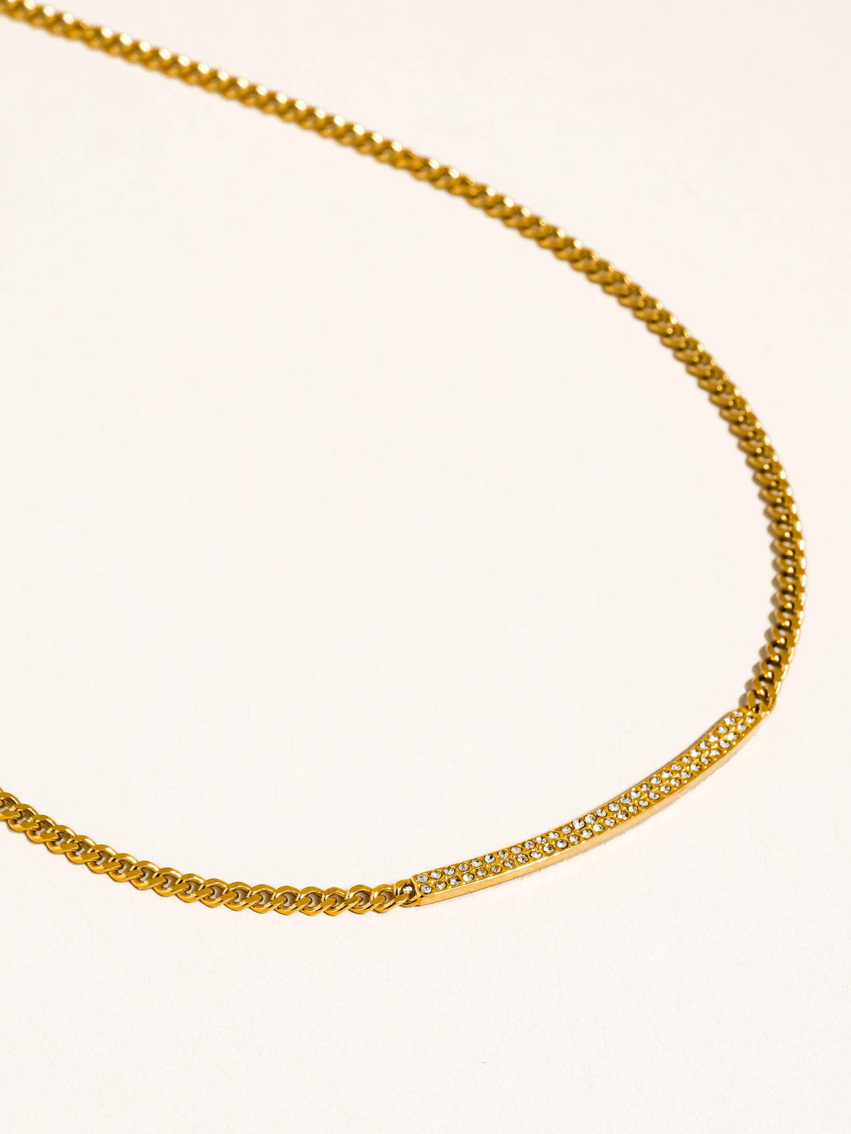 Pellerine 18K Gold Non-Tarnish CZ Bar Chain Necklace: Yellow Gold