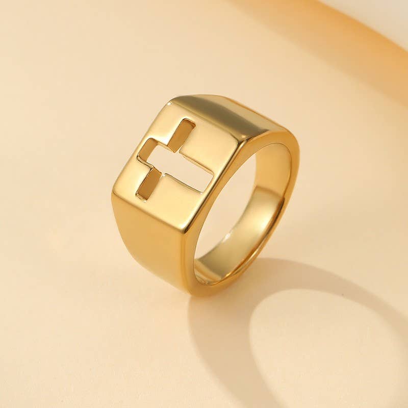 18K STAINLESS STEEL TARNISH FREE CROSS RING | 40R152: Silver