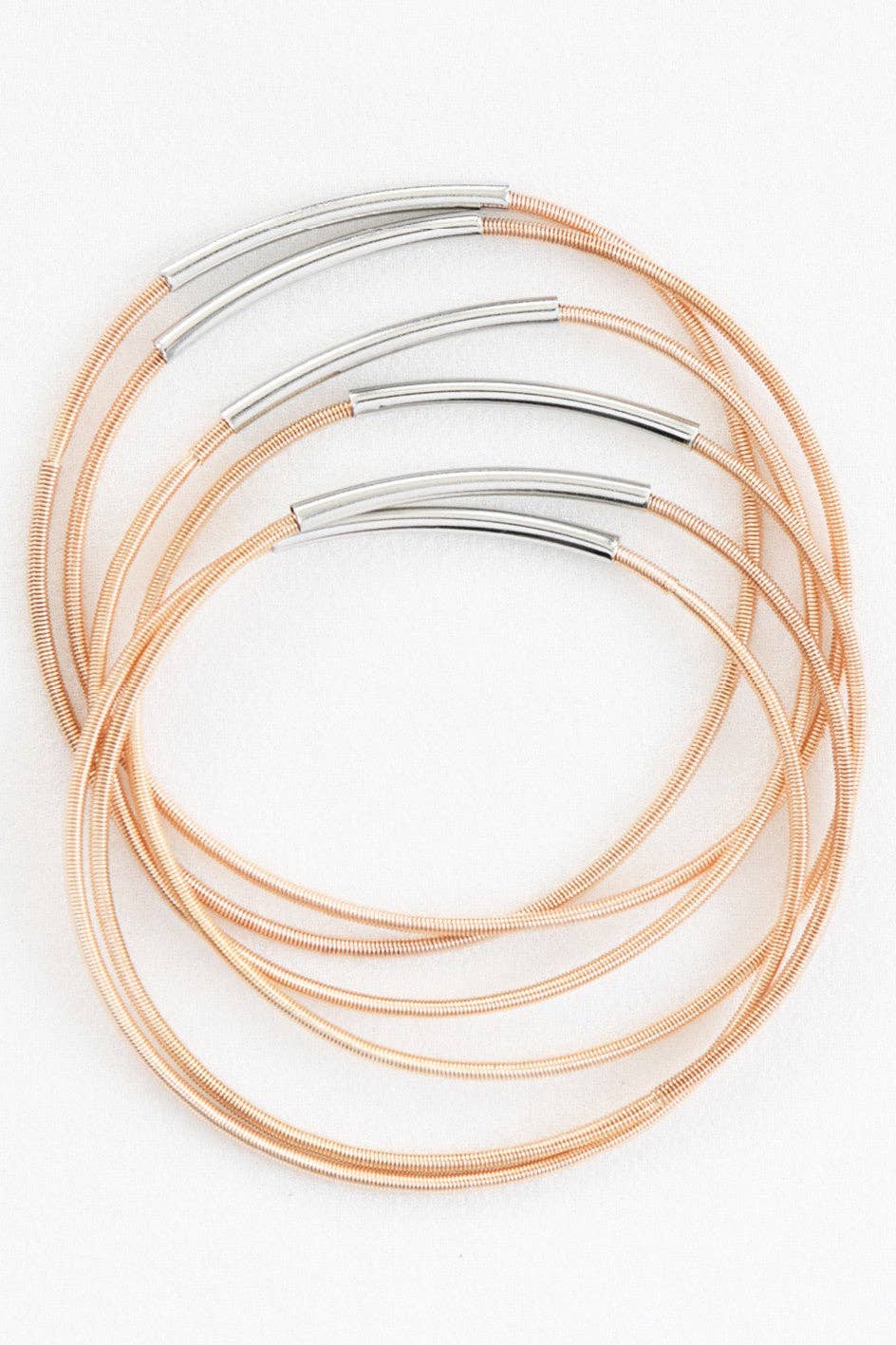 Stretchy Layered Guitar String Bracelet Set - 6019 6020: S0OX3T6020 Silver