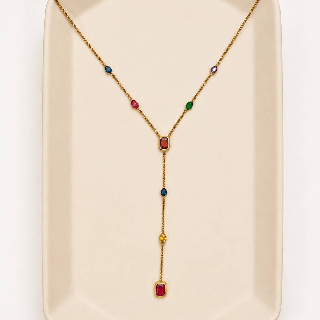 18K STAINLESS STEEL RAINBOW CRYSTAL Y NECKLACE | 40NK9763: MULTI