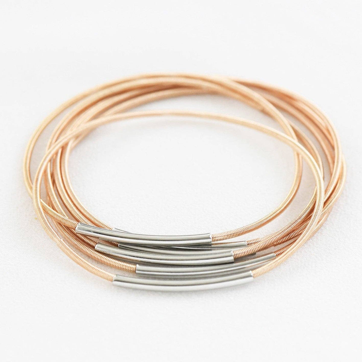 Stretchy Layered Guitar String Bracelet Set - 6019 6020: S0OX3T6020 Silver